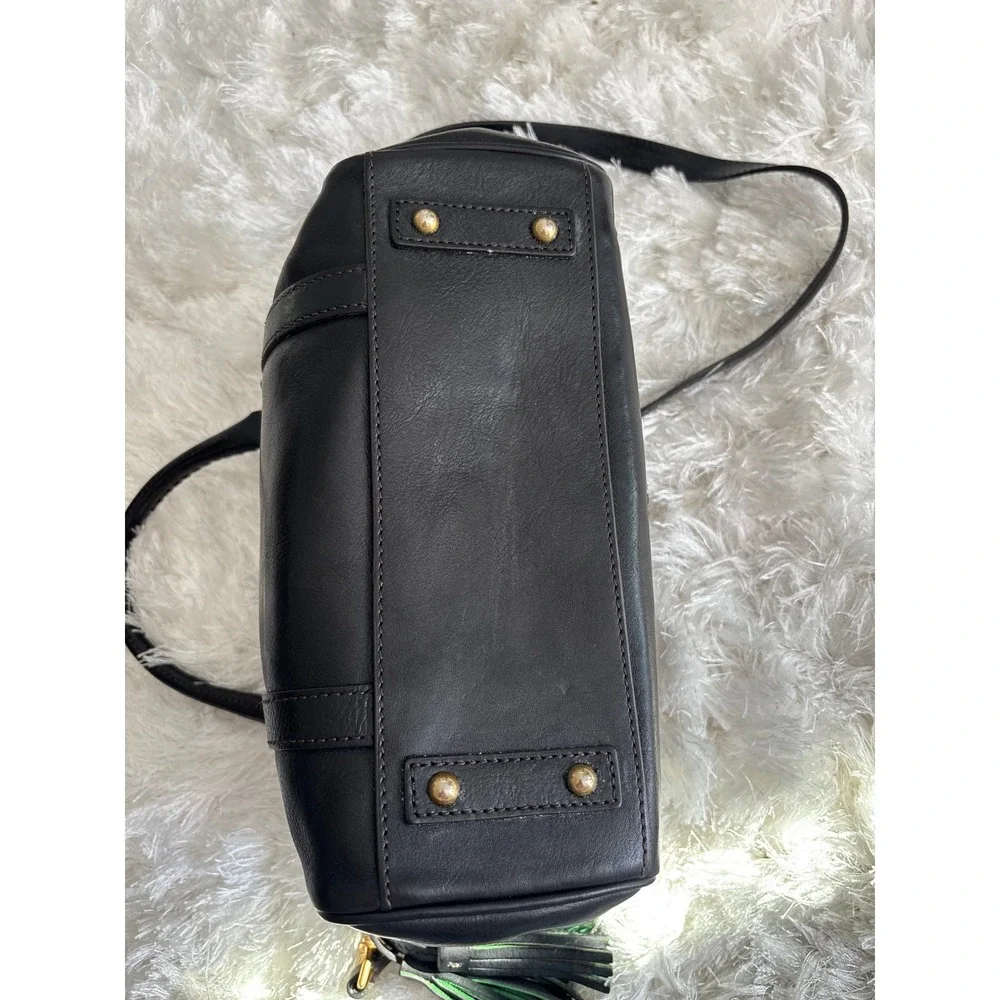 Dooney & Bourke Florentine Leather Satchel Black Whipstitch Crossbody Bag Y2K